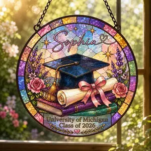 Personalized Graduation Suncatcher, Custom Name Stained Glass Gift, College Graduation Window Hanging, Class of 2026 Decor