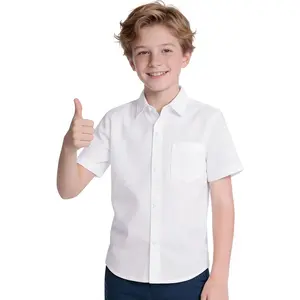 Boys Short Sleeve Dress Shirts Classic Button Down Shirt for Kids Formal Wear School Uniform Size 2-20