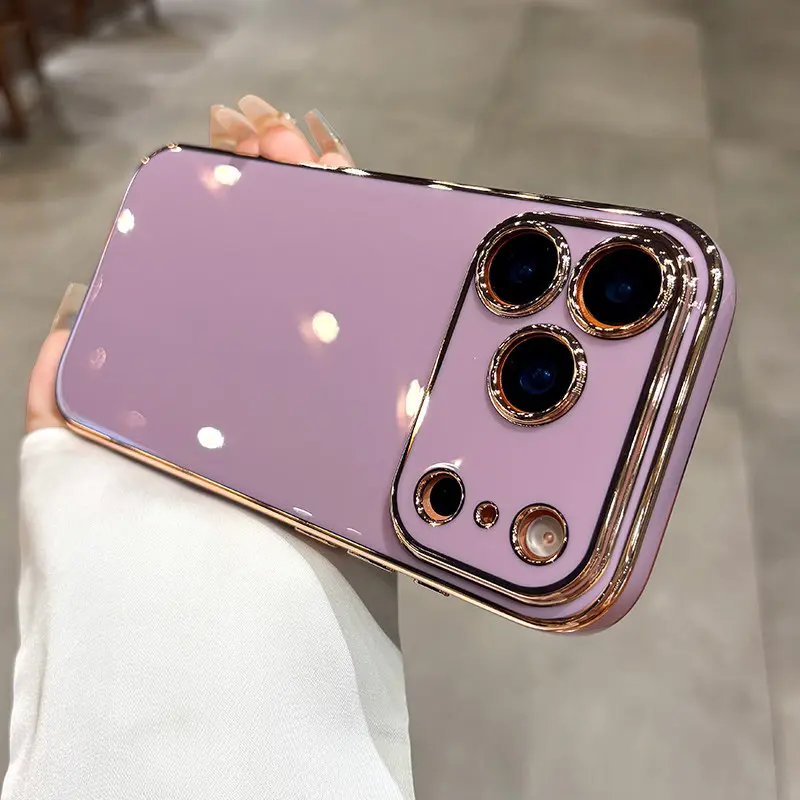 Luxury Shockproof TPU Hard Back Phone Case with Tempered Glass Camera Protection, Electroplated Shockproof Protective Casing for iPhone 17 Pro Max, 16, 15, 14, 13, 12