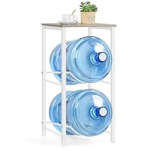Water Jug Holder 5 Gallon Water Bottle Storage Rack with Top Shelf 2 Tier Heavy Duty Metal Organizer for Kitchen Living Room Coffee Cup Utensils