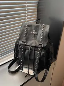 Cross rivet backpack, Stud Bookbag, punk retro backpack, trendy  fashionable travel bag, versatile multi-color optional street fashion bag, niche versatile backpack suitable for daily commuting, student party classes, etc.