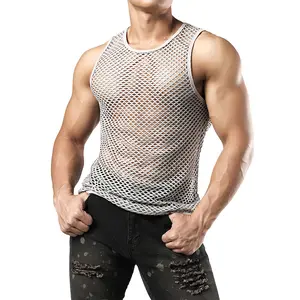 JOGAL Men's Mesh Fishnet Fitted Sleeveless Muscle Top