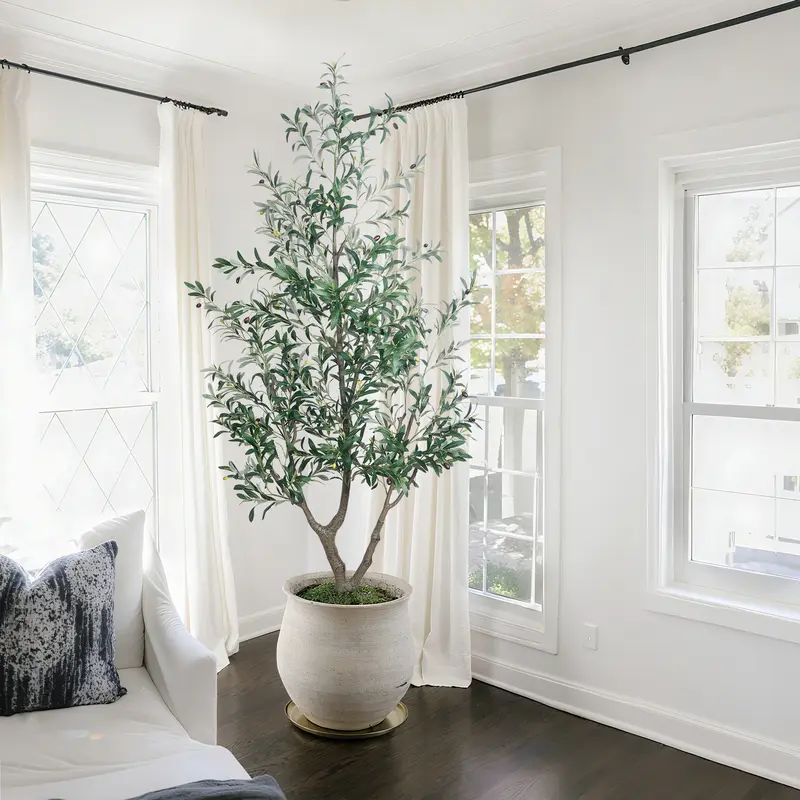 VITALISMO 5-7FT Realistic Artificial Olive Tree - 5ft Option, 996 Leaves, Lush Branches, Artificial Topiary Tree, All Seasons Fake Plant, Faux Greenery for Home & Office Indoor Décor