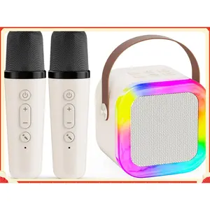 Karaoke Machine for Kids,2025 New Mini Portable Karaoke Toys, Karaoke Speaker with 2 Wireless Microphone & Light for Home Party for Adults (Beige-2Mic)(Gag Toys & Practical Jokes)(Gag Toys & Practical Jokes)