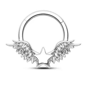 Oufer 16G Wings & Star Hinged Segment Septum Ring-316L Stainless Steel