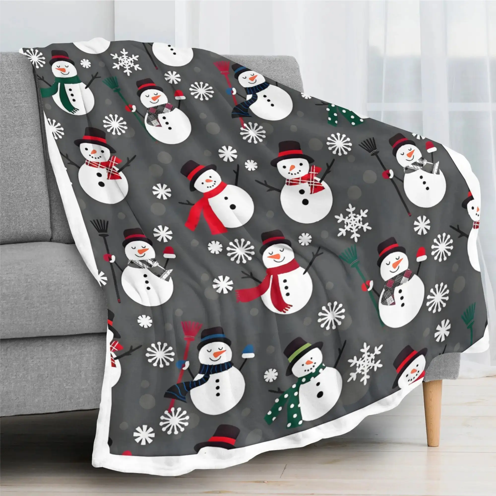 Flannel Christmas Throw Blanket, Fuzzy Fluffy Soft Cozy Blanket, Fleece Flannel Plush Microfiber Blanket for Couch Bed Sofa (50" X 60", Snowman)