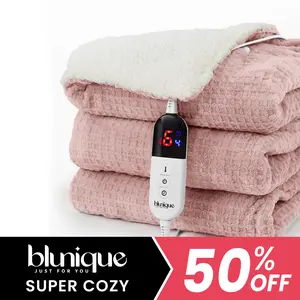 【Best Gift】BLUNIQUE Heated Electric Waffle Sherpa Fleece Blanket Fast Heating 6 Levels 4H Auto-Off ETL-Certified Premium Waffle Sherpa Electric Blanket Automatic