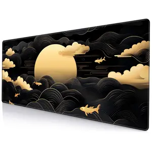 Sun & Clouds & Koi Fish Pattern Mouse Pad, Rectangle Gaming Mouse Pad, Office Desk Keyboard Mouse Pad, Non-slip Rubber Base Mousepad for Home Office