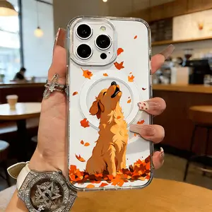 Autumn Dog Leaves Magnetic MagSafe Snap Case for iPhone 17/16 Pro Max 15 Pro 14 13 12 Mini 11 XR XS Plus SE Shockproof Slim Protective Cover