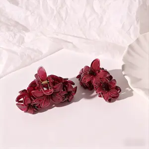 1pc Women's Burgundy Floral Shark Claw! Daisy Ponytail Party Clip