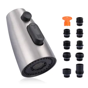 WOWOW Kitchen Faucet Head Replacement: Stainless Steel Spray Head, 3 Modes Pull Out Spray Nozzle with 9 Adapters for Kitchen Faucet, Brushed Nickel