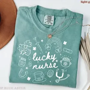 Lucky Nurse Comfort Colors T-Shirt, St Patricks Day Shirt, Gifts for Irish St Pattys Outfit, Cute Shamrock Shirt, Full Sizes, Full Colors