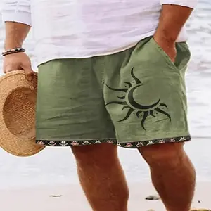 Men's Green Ethnic Totem Print Casual Summer Outdoor Shorts - Menswear for Holiday Occasions (Christmas, New Year)