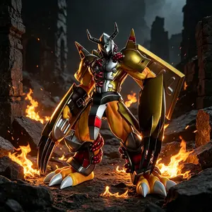 One Piece Digimon WarGreymon Figure, Battle Pose with Metallic Armor Details ，Digimon WarGreymon Action Figure, Premium Edition for Fans & Collectors，WarGreymon "Ultimate Digimon" Figure, Digimon Adventure Merchandise