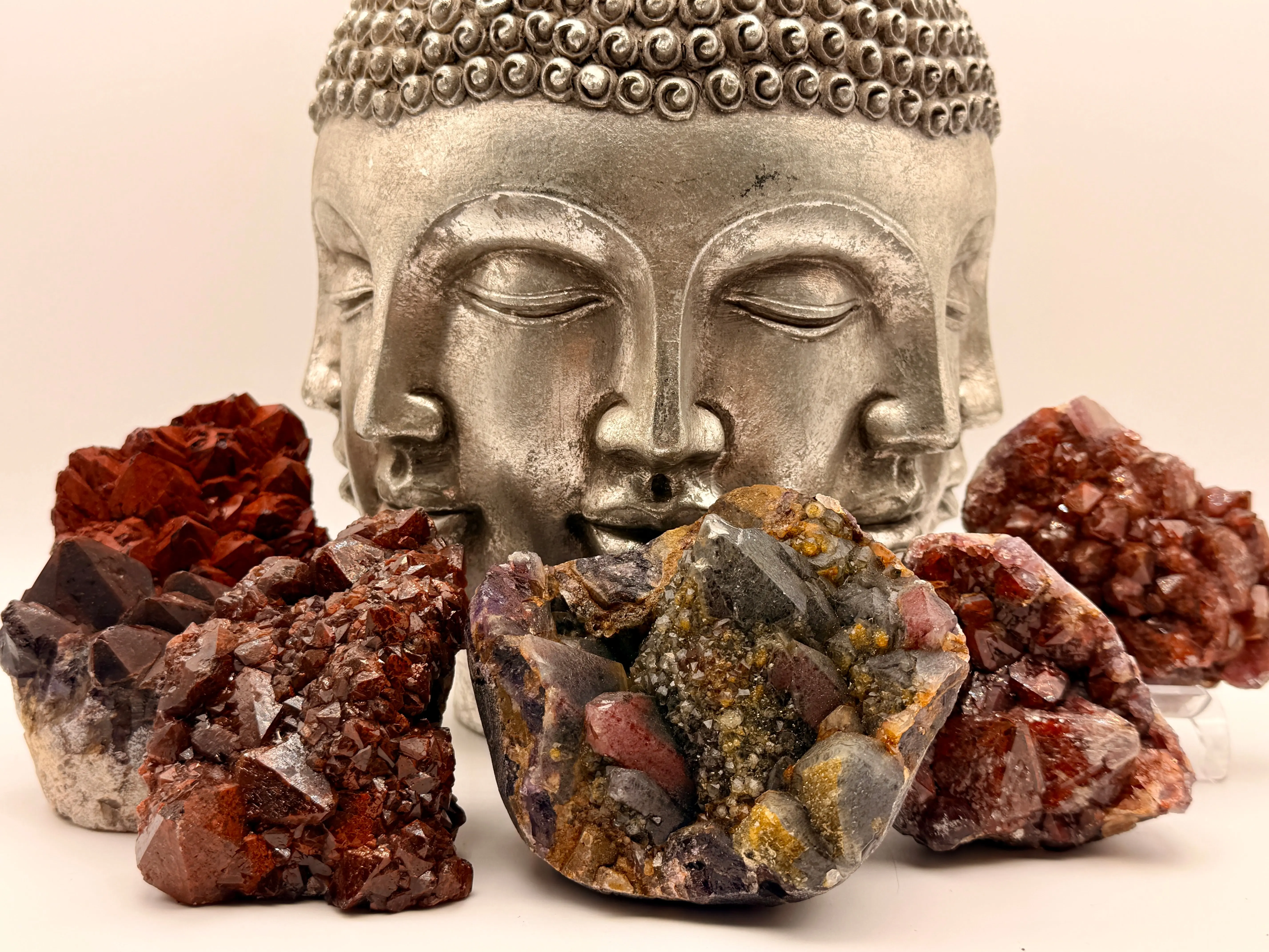 Alien Amethyst Specimen with Red-Tipped Points, a Unique Helmet-Shaped Crystal Collectible for Altar or Display, Deep Purple Tones - Various Sizes, Collectibles, Tabletop, Unique Shape, Altars, Display Shelves, Natural Crystal Decorations
