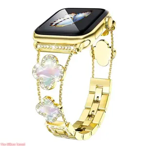 Four Leaf Clover Rhinestone Stainless Steel Milanese Band, Luxury Elegant Wrist Strap Compatible With Apple Watch 38mm-49mm, Fashion Jewelry Accessory For Women For Daily Casual Dating And Party Wear (No watch)