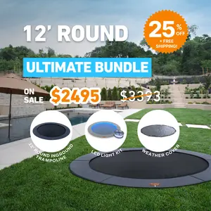 Ultimate Bundle! 12' Round Pro-Line In-ground Trampoline + LED Lights + Cover