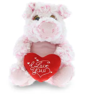DOLLIBU Sitting Plush Pig Stuffed Toy - Durable Soft Fluffy, Embroidered Red "I Love You" Heart, Fluffy Design, Soft Cuddly Gift for Kids