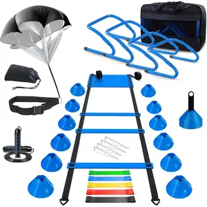 Agility Training Equipment, Football Training Equipment Includes 20FT Agility Ladder,4 Adjustable Agility Hurdles, 12 Football Cones, Parachute, for Training Soccer Basketball Athletes