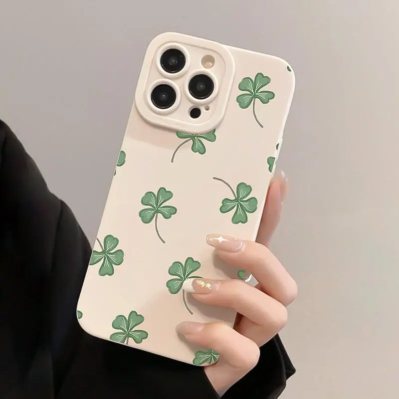 Clover Pattern Phone Case, Anti-drop Cellphone Protective Case, Total Protective Shockproof Mobile Phone Cover for Smartphone iPhone 11 12 13 14 15 16 Series Casing