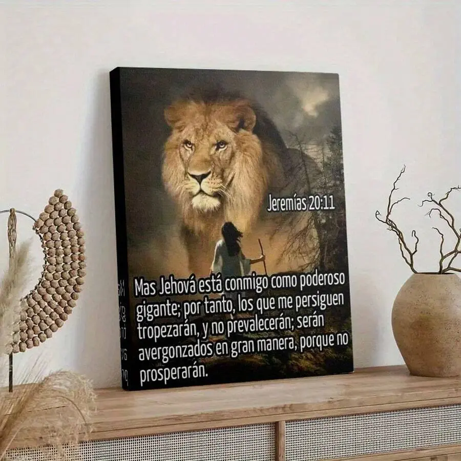1PC "Jeremiah 20:11 - Lion Of Judah Inspirational Bible Verse Poster", Christian Religious Style Wall Hanging Decoration, Modern Wild Lion Wall Decor Art For Home, Church, Bedroom, Etc. Wood Frame Wall Art Framed And Ready To Hang