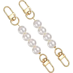 2 Pcs Bag Strap Extender Short Faux Pearl Purse Strap Extender Chain 4.7 Inch Replacement Golden Clasp Bag Chain for Shoulder Cross Body Handbag Crafts (13 cm)