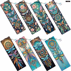 8Pcs Colored Patterns DIY Diamond Painting Bookmark Irregular Shaped Diamonds Diamond Bookmark Art Projects with Crystal Pendants Diamond Art Bookmark for DIY Making Beginners Adult Art Craft Supplies
