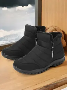 Men's Waterproof Anti-Slip Outdoor Snow Boots, Fleece Lined Thick Short Boot, Comfortable Warm Lightweight Casual Shoes, Waterproof Rubber Boots