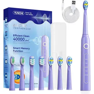 for Adults, Rechargeable Sonic Toothbrushs, Kids-8 Brush Heads,5 Modes & 2 Minutes Smart Timer, IPX7 Waterproof, 30 Days, Travel Case, Purple Black
