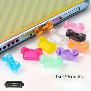 Silicone Dust Plug Set for Type-C Charging Port, 9-Piece Anti-Dust Cover Kit, Fashionable Phone Protection Accessories