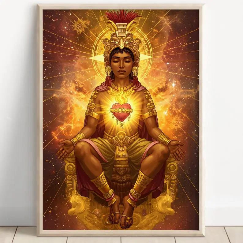 Aztec Wall Art, Tonatiuh Art, Aztec Sun God Decor, Aztec Mythology Artwork, Mexican Aztec Art, God of the Fifth Sun 24x36inch(60x90cm) Unframe Canvas Poster Colorful Gifts Room Decoration Ornaments Artistic Photo Print