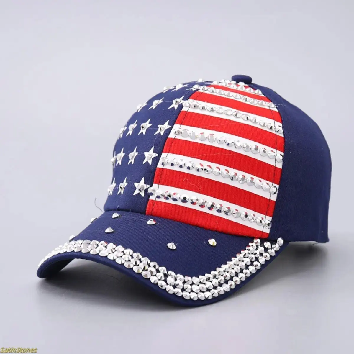 Navy blue color matching rhinestone flag