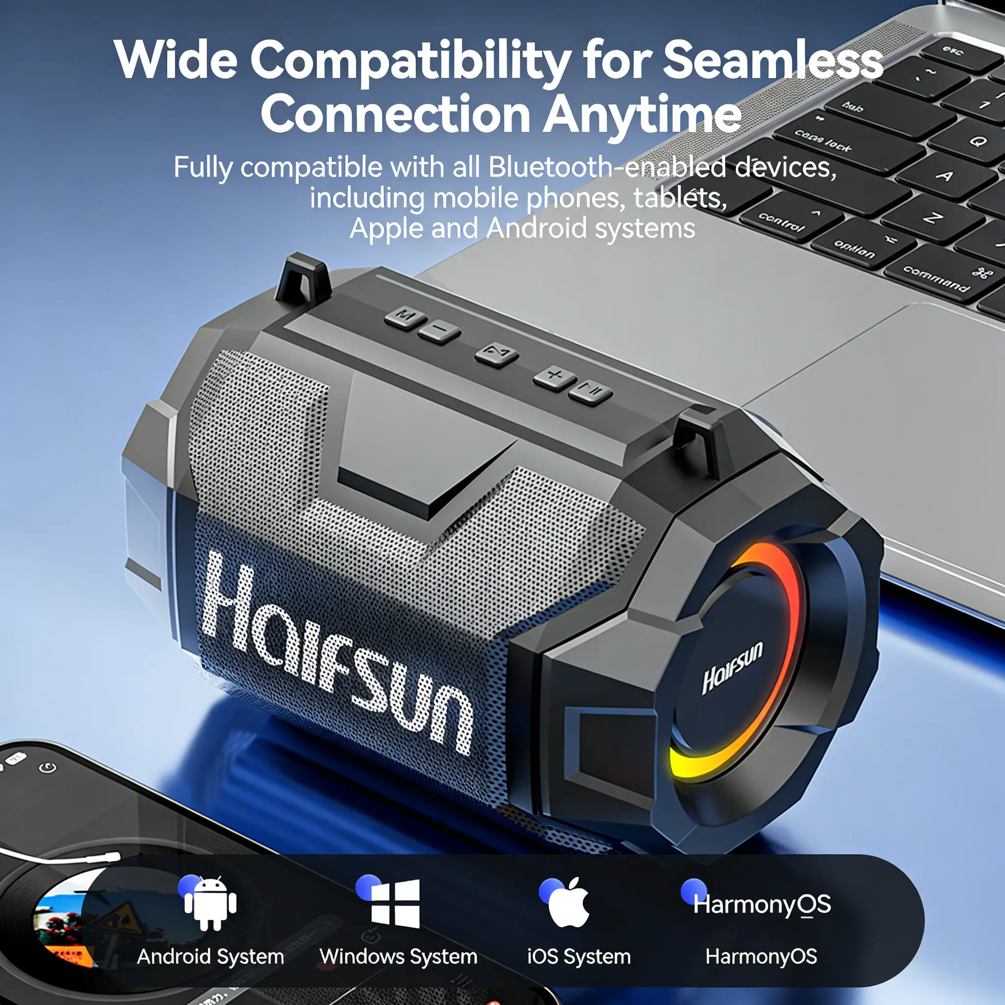 Portable Bluetooth Speaker, Waterproof Wireless Speaker with TWS Stereo, AI Voice Control, RGB Lights, Dual Diaphragm, Support USB/TF Card, for Outdoor Camping, Home, Party, Compatible with iOS/Android/Windows
