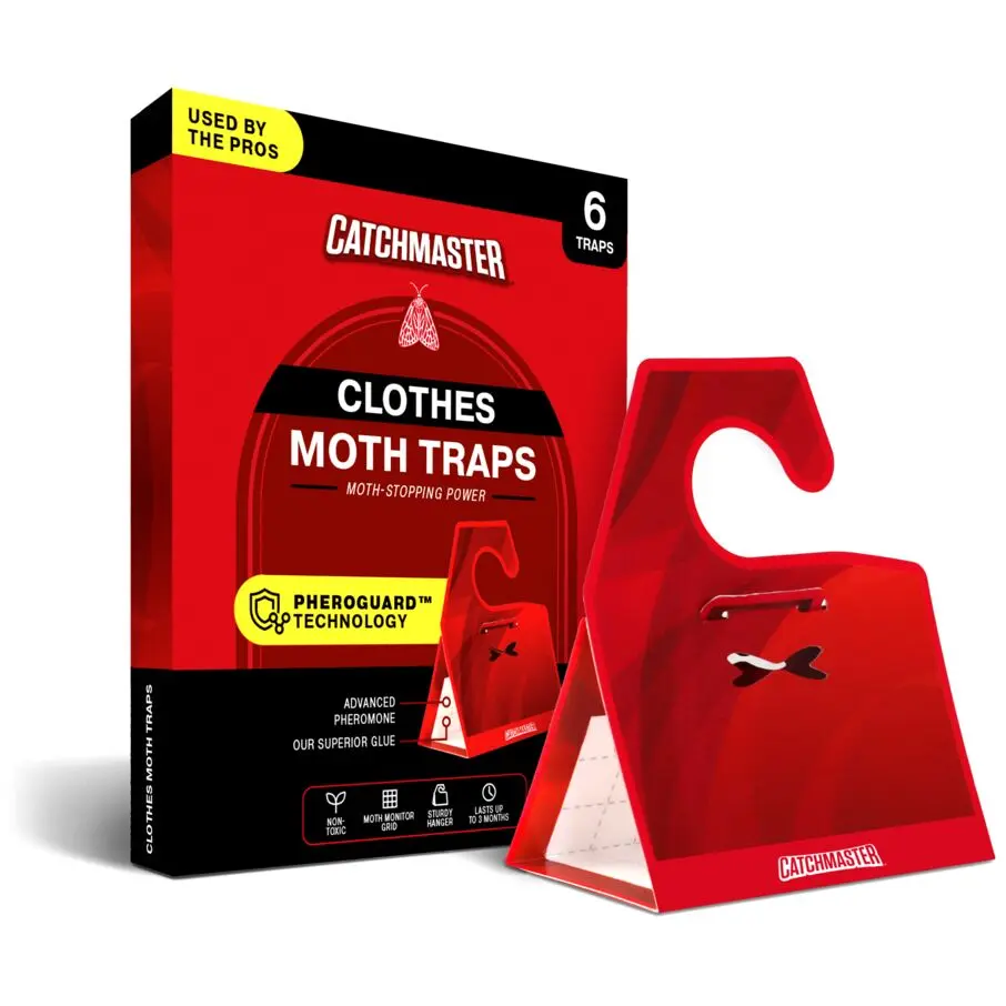 Catchmaster Premium Clothes Moth Traps - XL Sticky, Odorless Glue Traps with PheroGuard Technology for Attracting and Eliminating Moths, 6-Pack