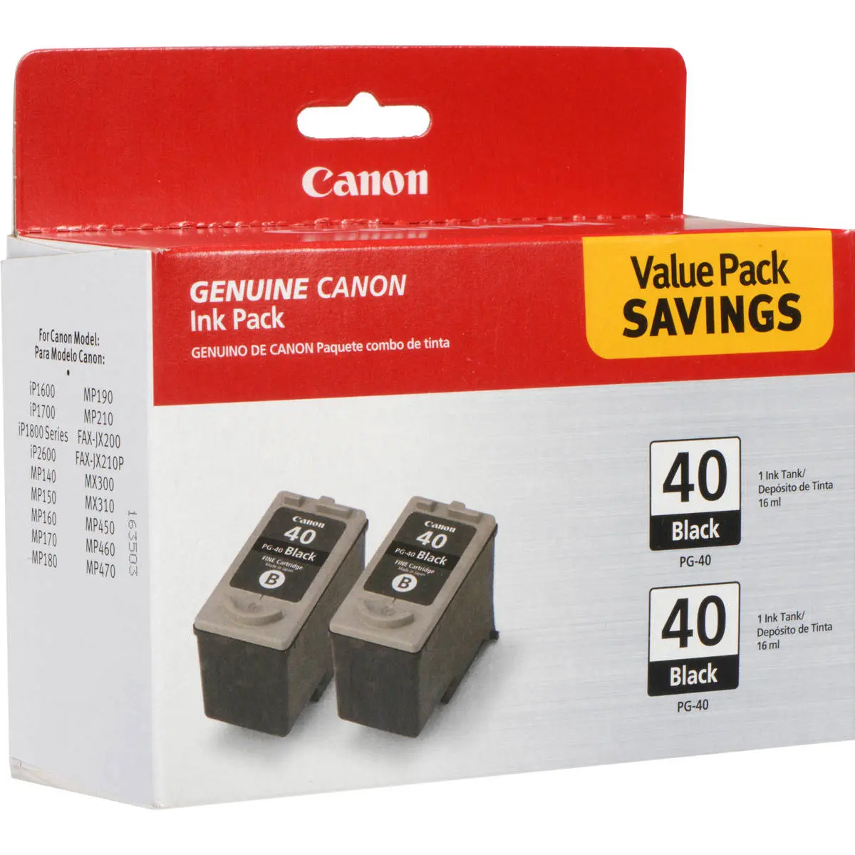 Canon Twin Pack PG-40 Black Ink Cartridges for Select PIXMA iP, MP, MX, P Series Printers and JX200, JX210P Fax Machines