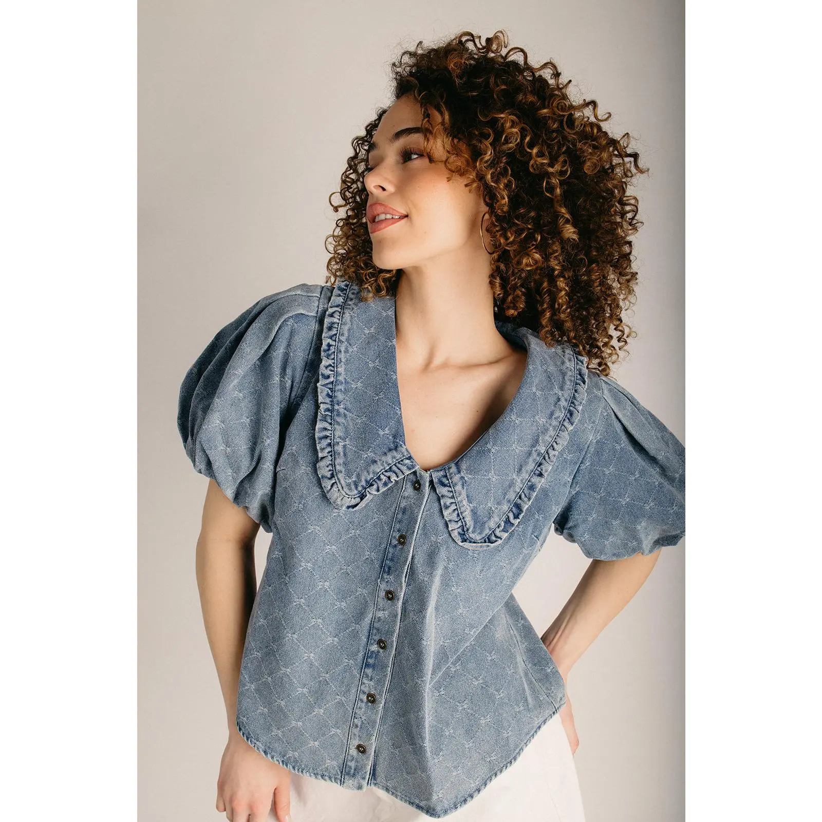 The Taralyn Collared Blouse in Denim