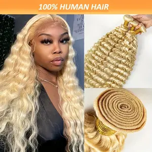 Wholesale 2025 NEW Eloral 613 Deep Wave Human Hair Bundles, 1 Bundle Virgin Blonde Weave Extensions for Women, 98g-100g, Natural Hair Wigs for Black Women