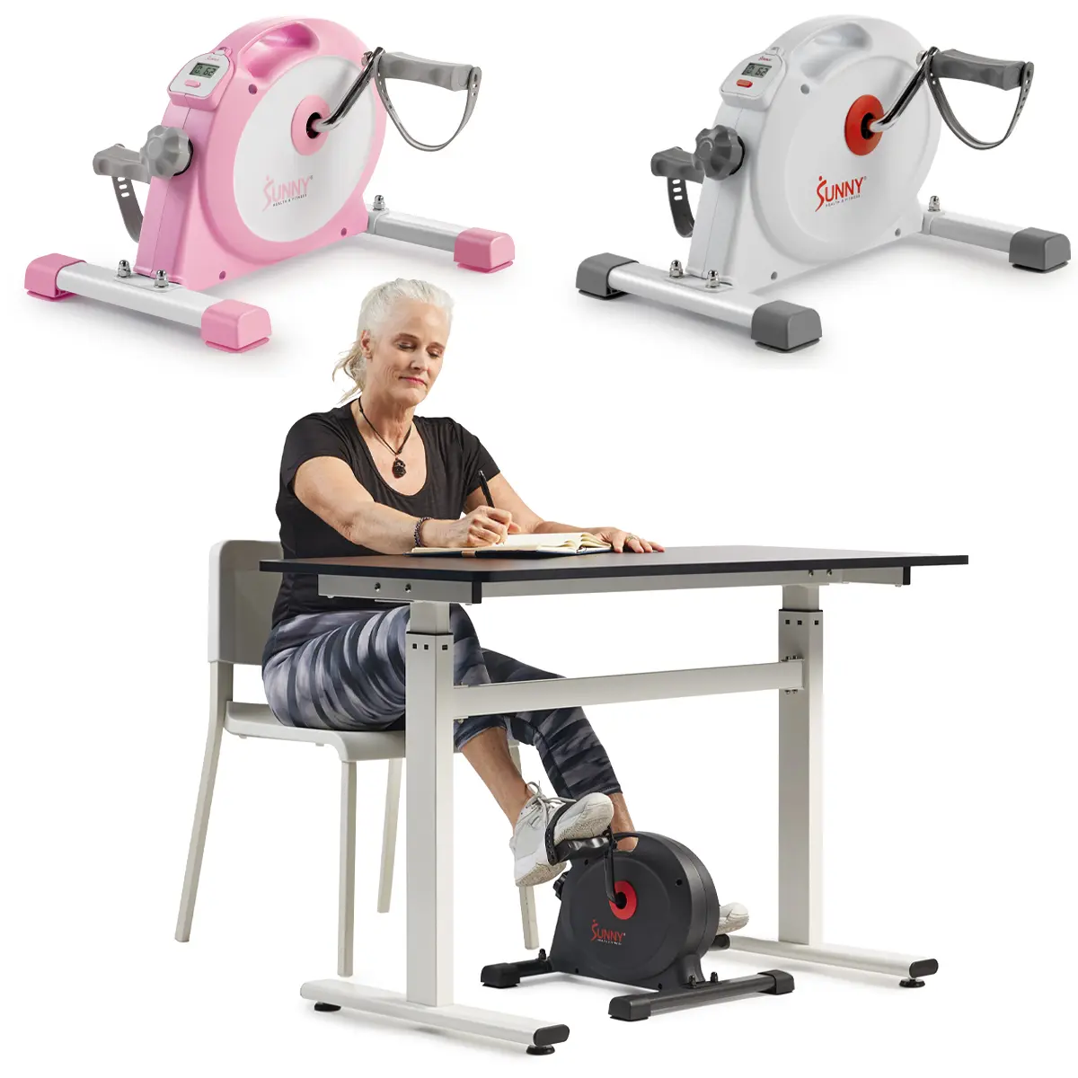 Sunny Health & Fitness 2-in-1 Mini Exercise Bike, Home Gym Workout Fitness, Under Desk, Adjustable Resistance, Quiet Compact Portable