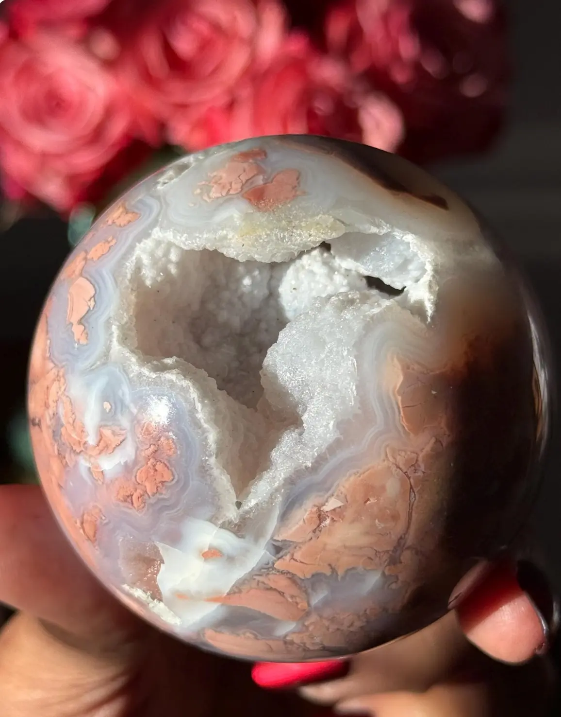 Cotton Candy Agate Petal Agate Crystal Sphere Natural Healing Stone for Home Decor and Meditation