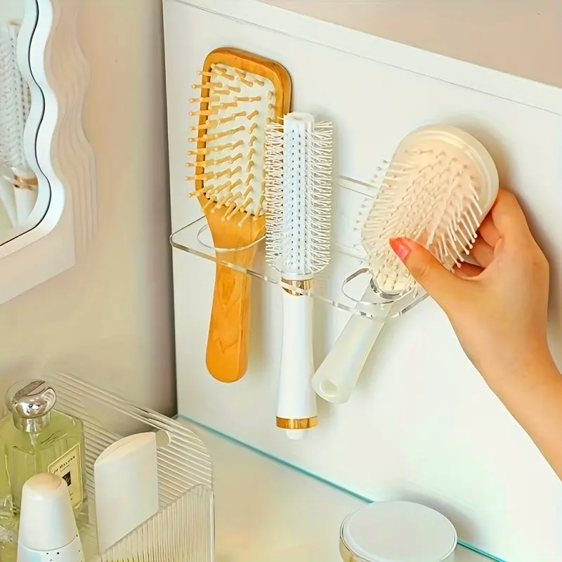 Acrylic Transparent Bathroom Storage Rack, Wall-Mounted Hairbrush Holder, No Drilling Needed, Ideal for Comb and Wash Accessories