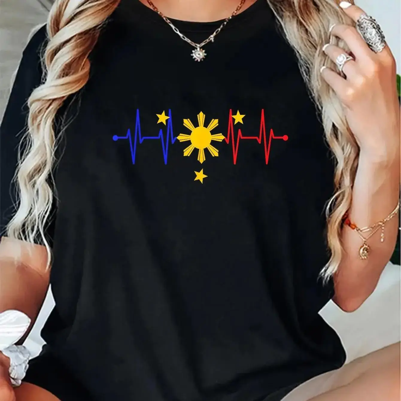 Men's 100% Cotton Comfortable Short Sleeve Tshirt - Round Neck, Elasticity, All-Seasons Casual Fitness Wear, Philippines Pinoy Pride Heart Flag Design, Streetwear, Clothes, Fashion, Soft, T-Shirt, Top, Do Not Bleach