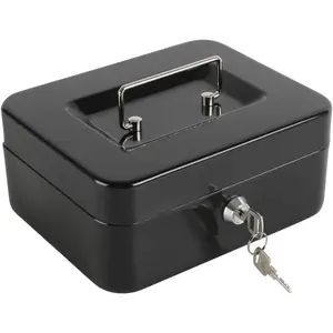 Locking Steel Medium  Box with Removable  Tray and Key Lock,7.87"x 6.30"x 3.54",Black