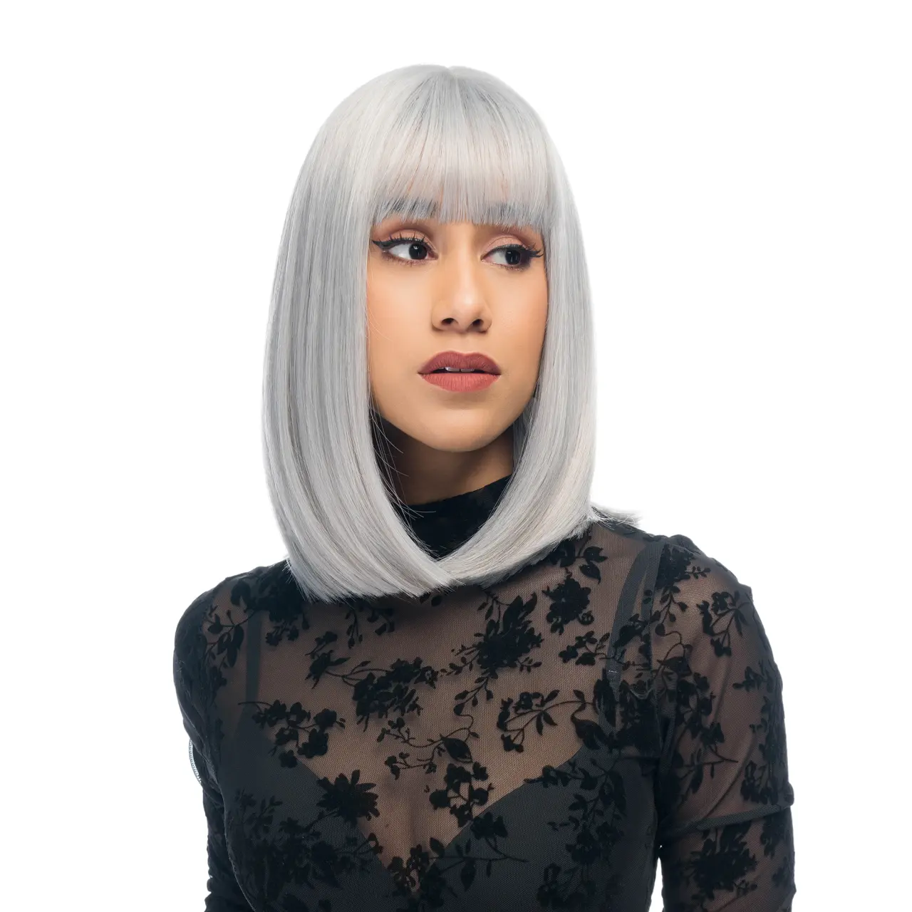 12-Inch Solid Light Icy Grey Straight Synthetic Wig | 【Heat Resistant】【Cap Included】 | 51FSGB