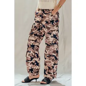 Jett Camo Print Utility Cargo Pants with Drawstring Hem