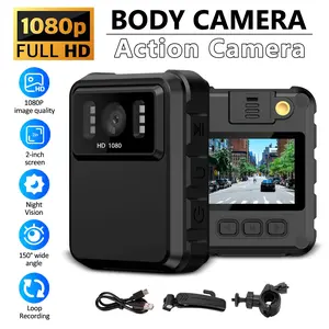 Professional 1080P Body Camera with Night Vision Camcorder & Waterproof - 8H Battery Body Worn Camera for Security Enforcement, Includes Bike Mount Clip (2'' Screen)
