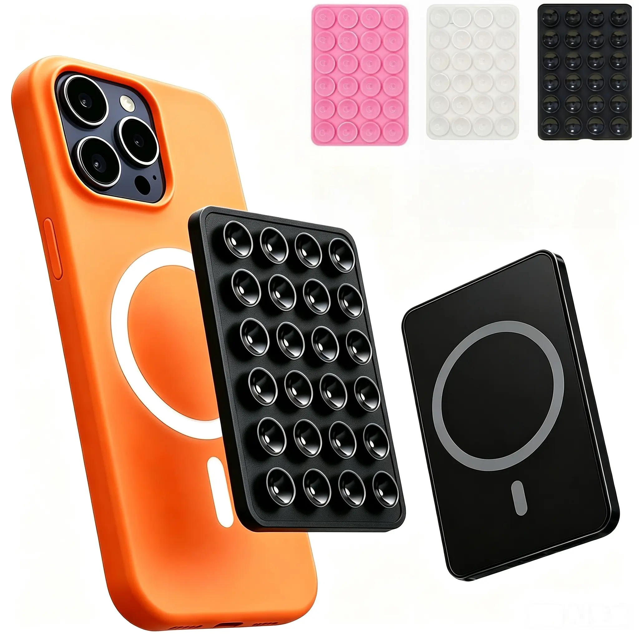 Magnetic Suction Phone Mount for MagSafe Case, Sticky Phone Grip Grip Holder for iPhone, Removable Hands-Free Selfie/Video/Live Streaming for TikTok & Instagram Influencer/Creator, Women Girl Teen Gift, White & Black & Rose