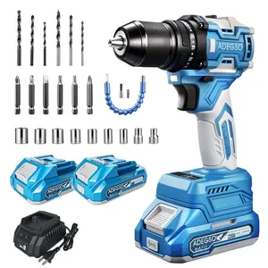 【FathersDay Gift】ADEGSO 21V Dual-Speed ​​Brushless Drill ；Cordless Drill Tool Set– Includes 2 x 2.0Ah Lithium Batteries & Charger; Portable, Multifunctional DIY & Home Tool Kit