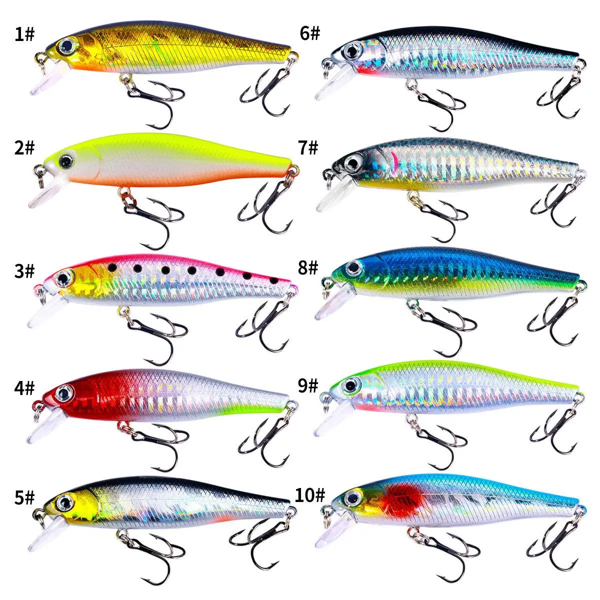 Laser Fishing Lure (10pcs), Fishing Lure Set, Fishing Lure Kit, Artificial Fishing Bait With Hook, Fishing Accessories For Outdoor Fishing, Topwater Fishing Lure, Fishing Tackle, Fishing Equipment