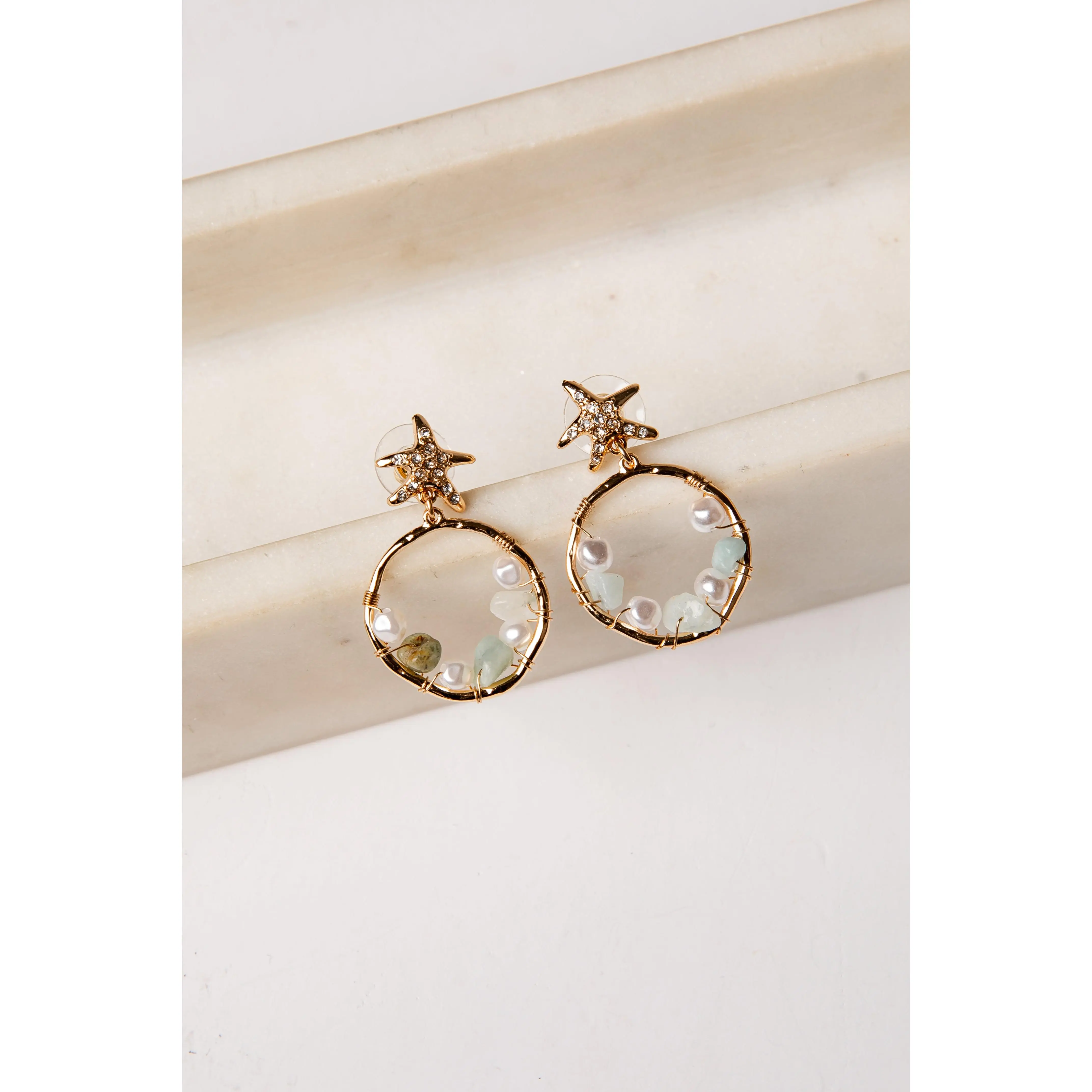 Jenny Mint Starfish Drop Hoop Earrings