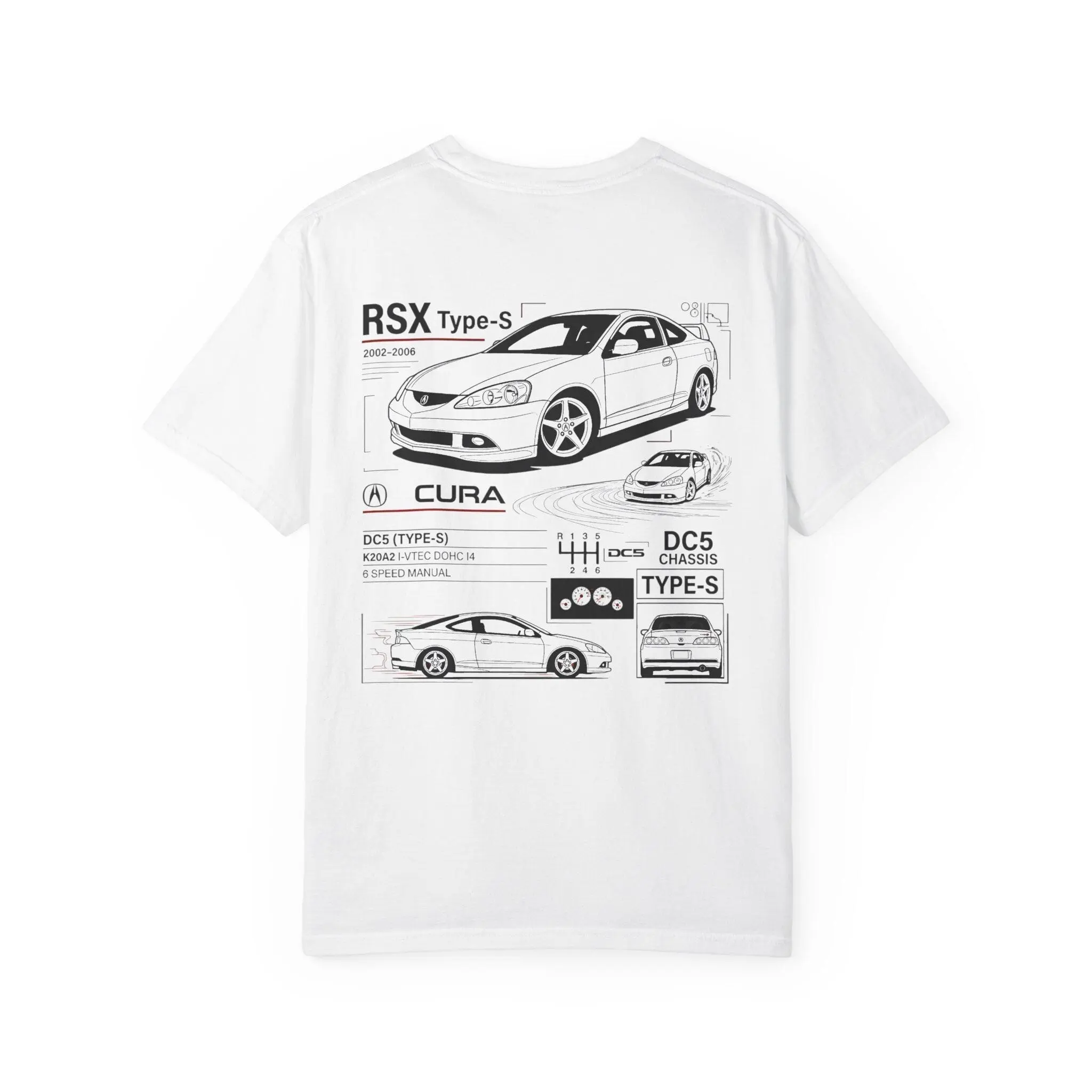 2002-2006 Acura RSX Type-S DC5 Automotive Graphic T-shirt Sweatshirt Hoodie 2 Sided - Car Blueprint-Style Illustrations, Gift For Car Lovers Tee
